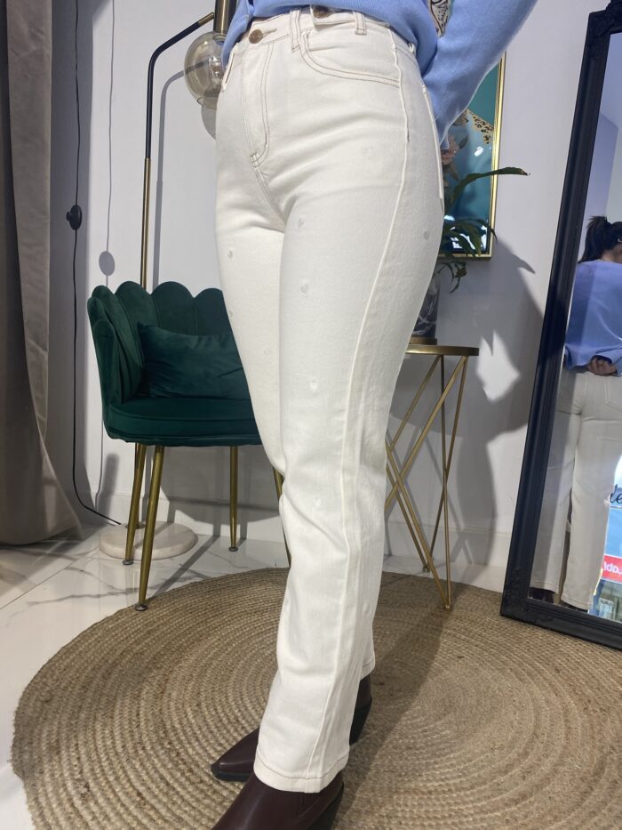 Jeans blanco algodón lavado corazones - Imagen 3