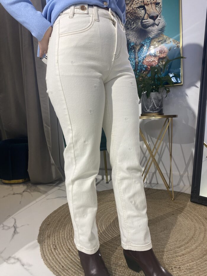 Jeans blanco algodón lavado corazones - Imagen 4