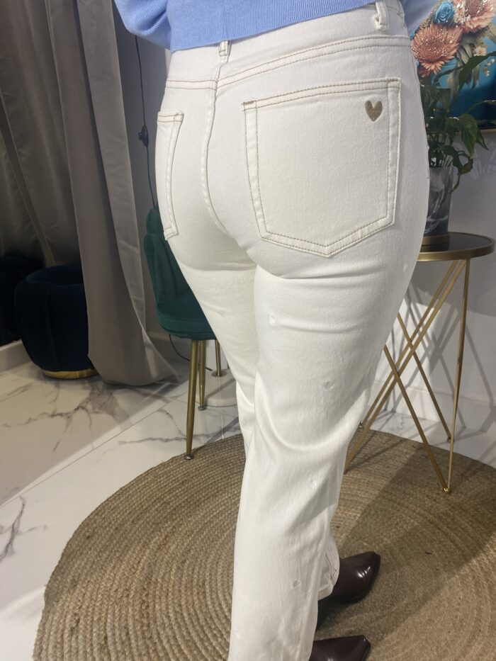 Jeans blanco algodón lavado corazones - Imagen 5