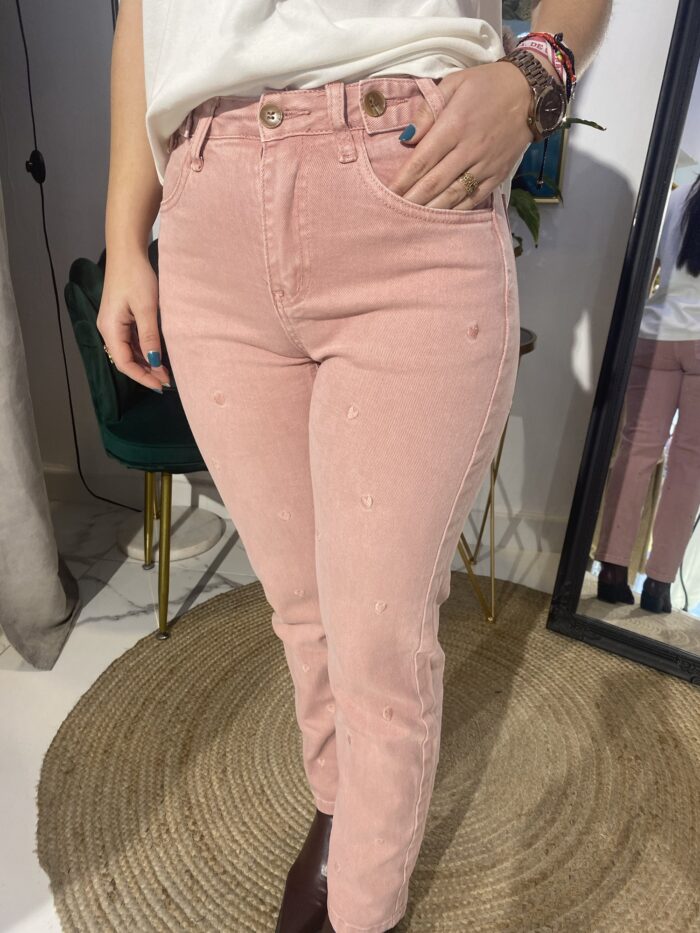 Jeans rosa algodón lavado corazones - Imagen 3