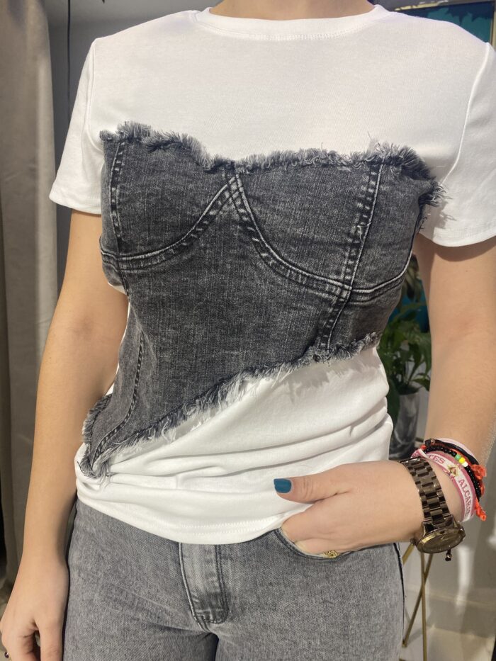 Camiseta blanca combi Jeans - Imagen 4